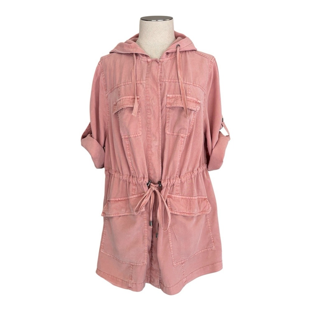 Torrid Women's 1 Pink Lyocell Hooded Utility Cargo Jacket Anorak Roll Tab Sleeve